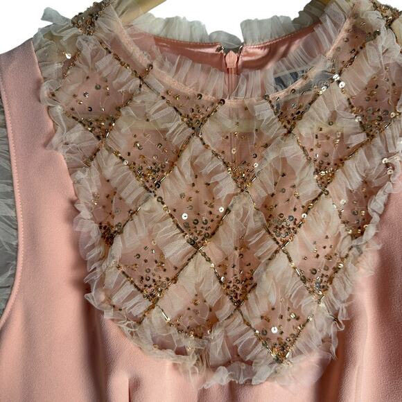 Elisabetta Franchi Blush Pink Sleeveless Frilly Bow Preppy Sheath Mini Dress 4 - Picture 9 of 16